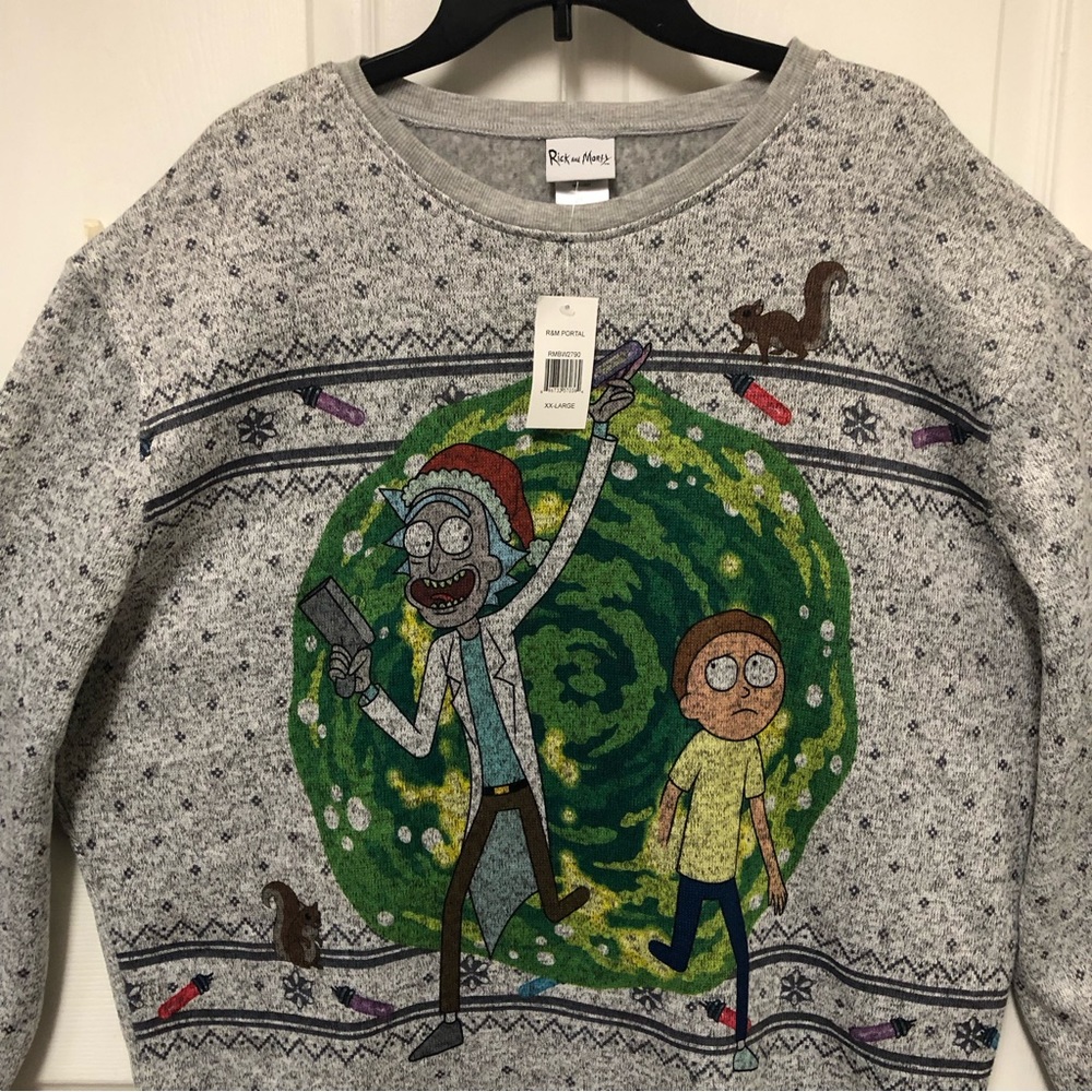 Ripple Junction Adult Swim Rick & Marty Fleece Christmas Sweatshirt - Picture 3 of 15